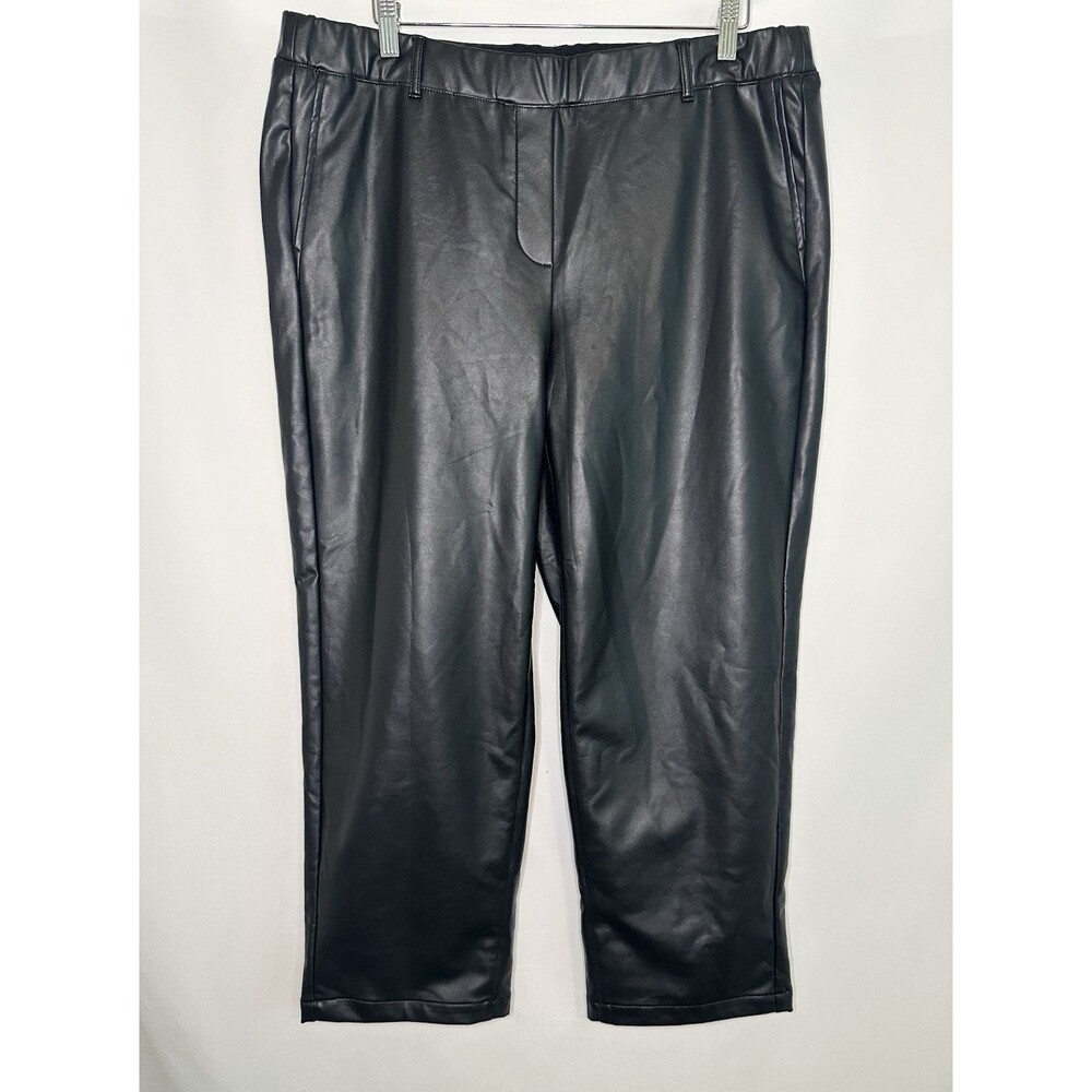 J Jill Black Vegan Faux Leather Pants Pull On Micro Fleece Lined Women's XL‎